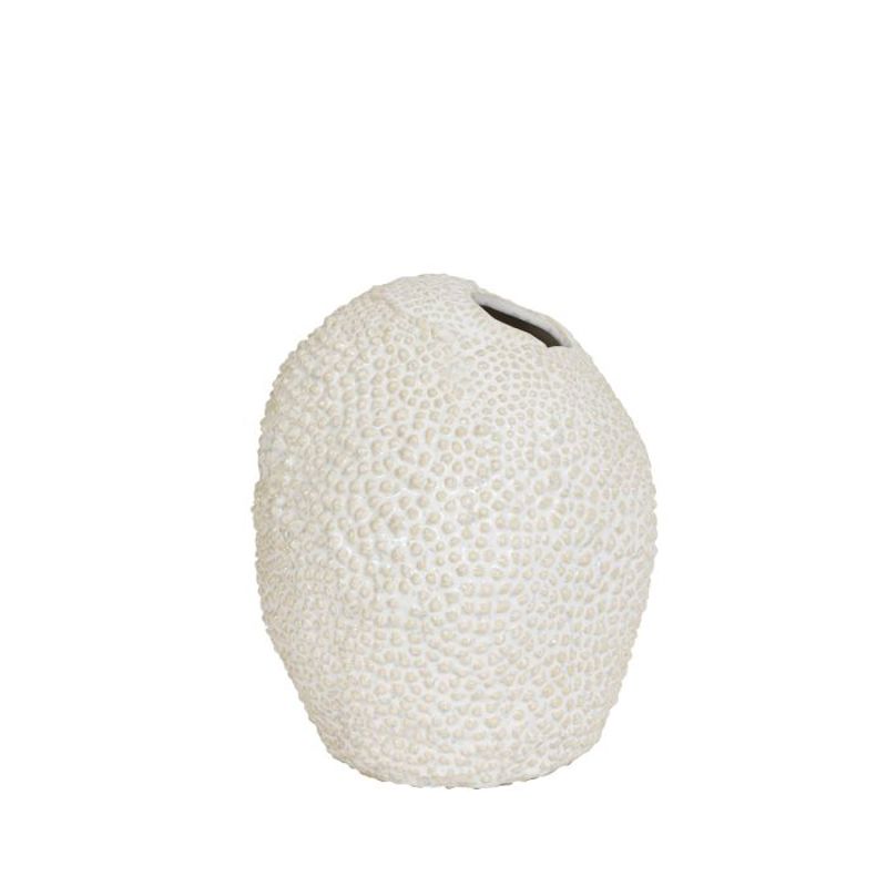 JARRA CERAMICA CREME+BRANCO COM RELEVO KYANA 17X20.5