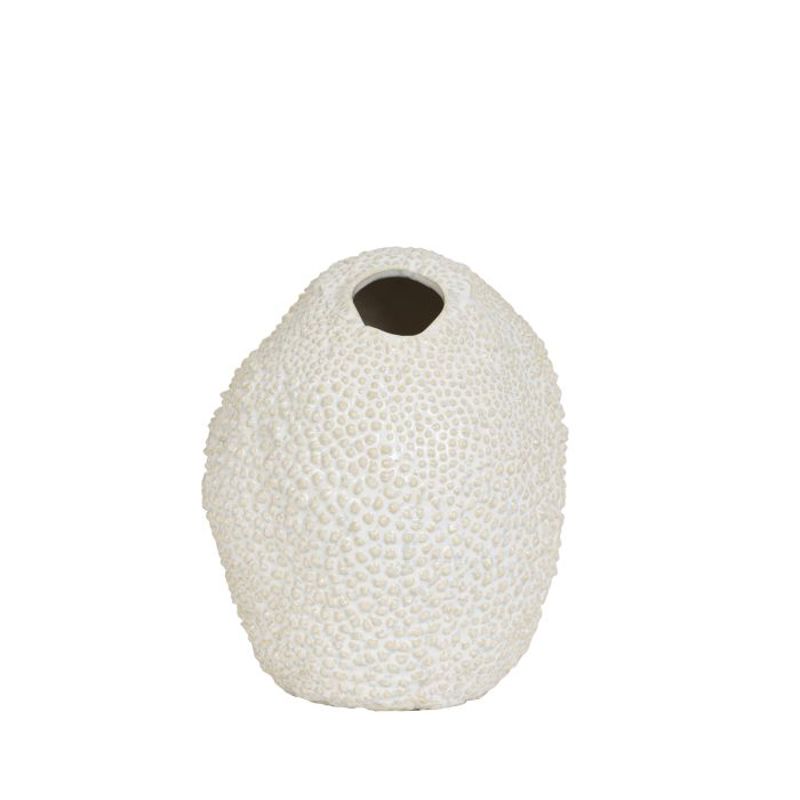 JARRA CERAMICA CREME+BRANCO COM RELEVO KYANA 17X20.5