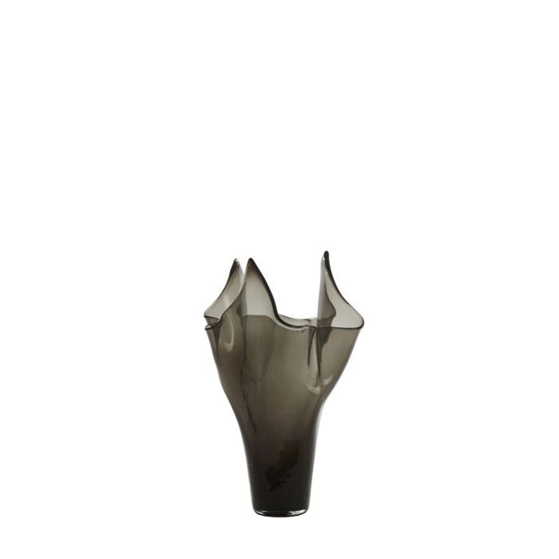 Vaso Cristal Cinza Escuro Borda Ondulada 22x40