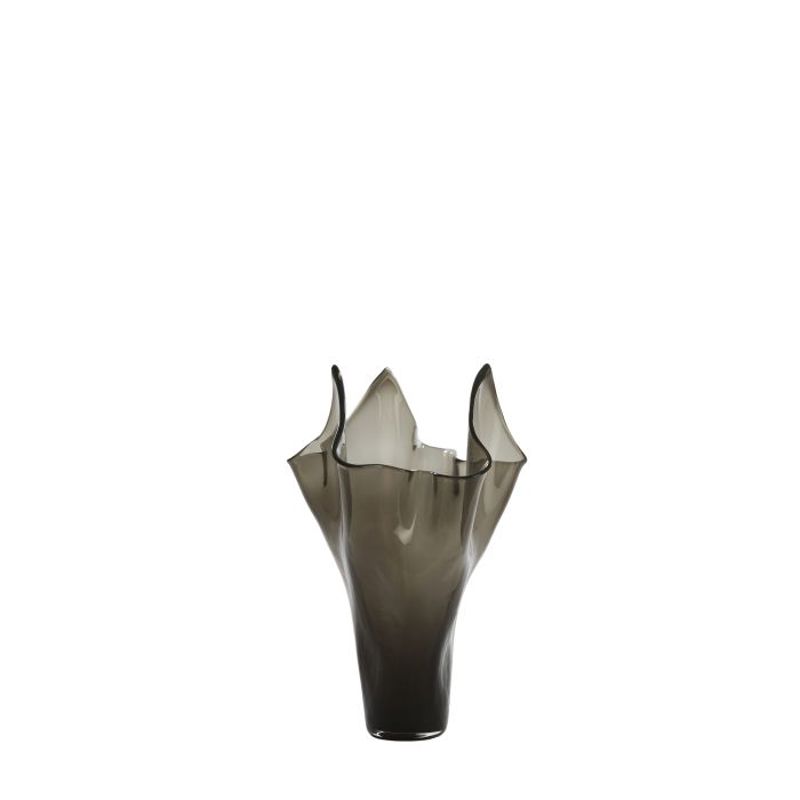 Vaso Cristal Cinza Escuro Borda Ondulada 22x40