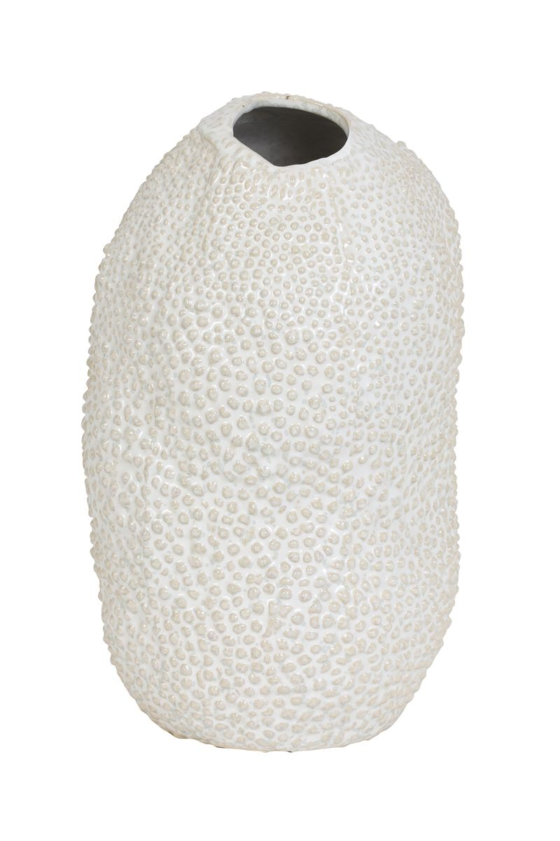 JARRA CERAMICA CREME+BRANCO COM RELEVO KYANA 18x28
